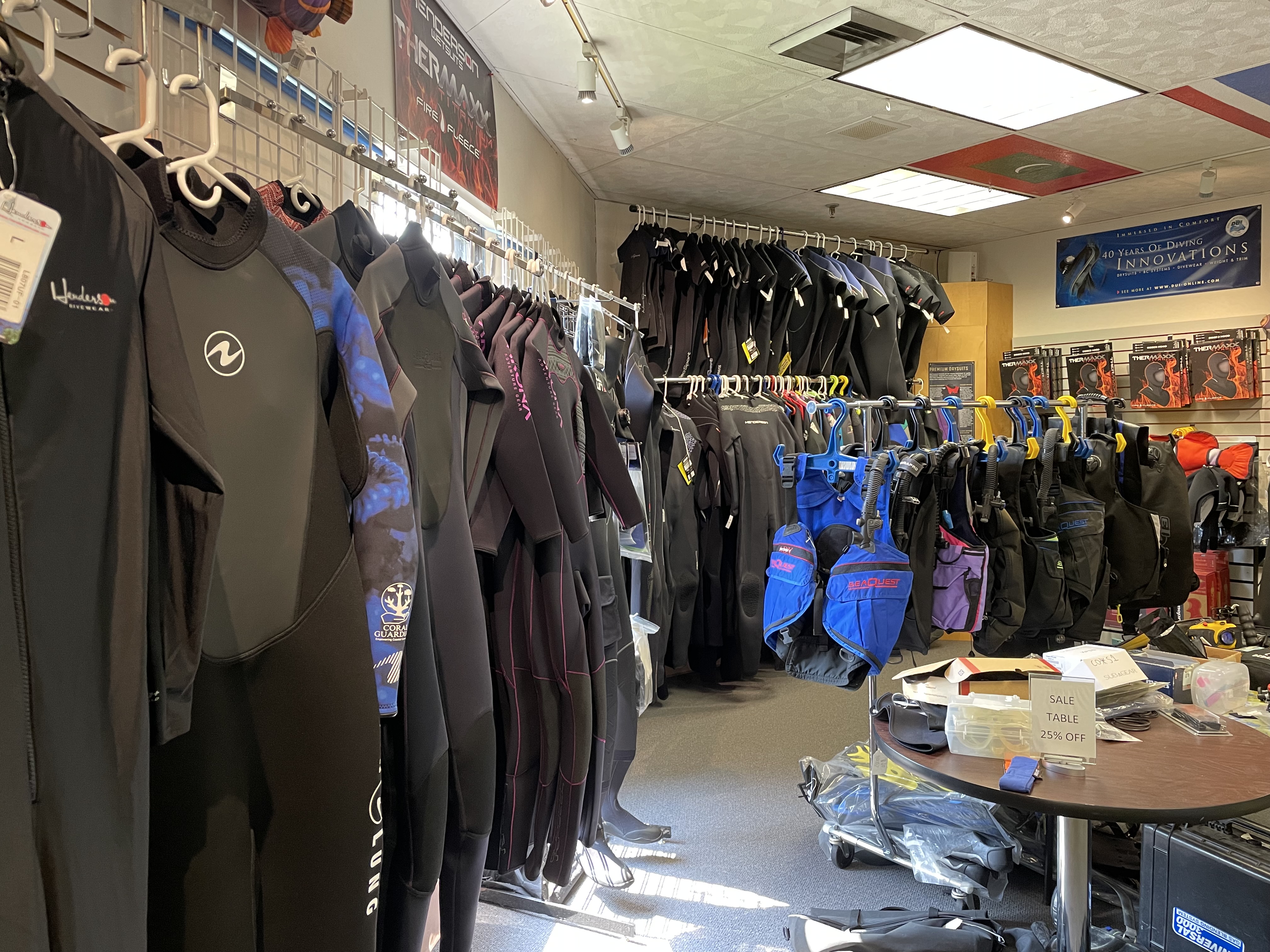 Columbia Scuba Dive Shop wet suit walls